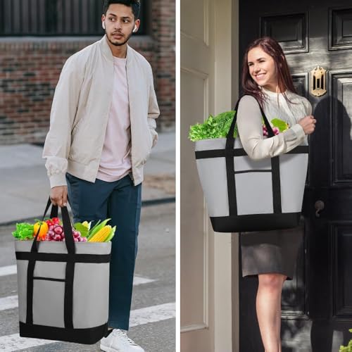Insulated Reusable Tote Bag for Grocery Shopping for Women/Men, Pizza/Food Delivery Bag to Keep Food Cold/Hot for Uber Eats/Doordash/Grubub, Cooler Bags for Travel/Beach/Picnic, Cooler Bag,Grey - color: Grey, size: Non-Waterproof