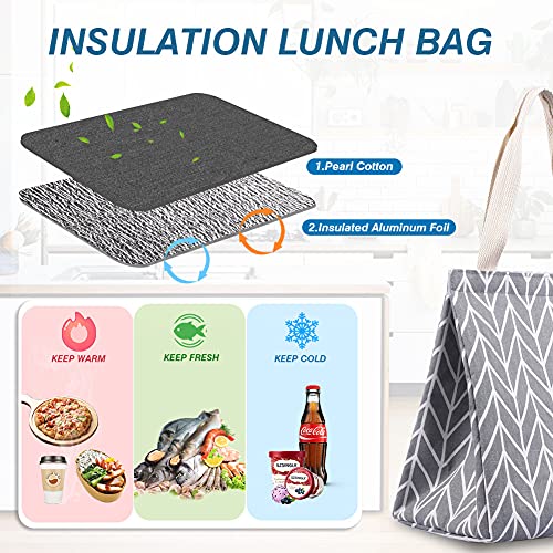 iknoe Insulated Lunch Bag for Women & Adults, 9L Foldable Wide-Open Cooler Bag with Pockets, Leakproof & Portable, for Picnic, Office, Beach(Gray diamond) - color: Grey Waveform, size: Velcro Closure