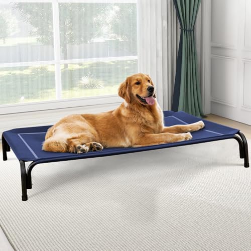 Czpalo Elevated Dog Bed, Raised Outdoor Dog Bed for Extra Large Sized Dogs, Portable Cooling Pet Cot with Breathable & Washable Mesh, Indoor & Outdoor Pet Hammock with Skid-Resistant Feet. - color: Navy Blue, size: XL(48.80"x35.80"x8.00)