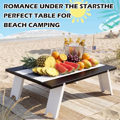 CroBlissful Beach Table Folding Camping Portable Table Striped White Aluminum Side with Carry Bag for Camping Picnics and Outdoor Activities (16x11x5 in,Gray) - color: Grey, size: 16x11x5 in