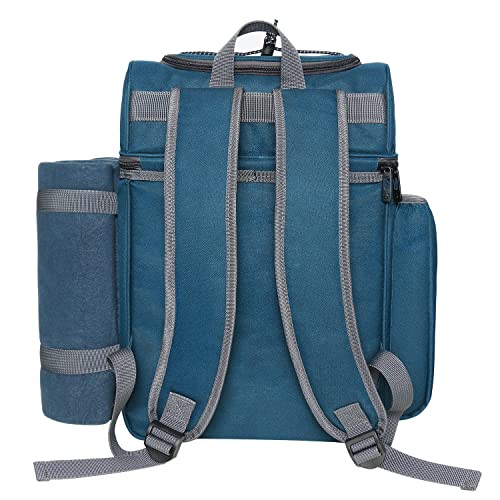 Hap Tim Picnic Basket Backpack for 2 Person with Insulated Leak Proof Cooler Compartment,Wine Holder,Fleece Blanket,Cutlery Set, Engagement Gifts, Mr and Mrs Gifts, Couples Gifts, Blue (36083-BL2) - color: Blue2, size: 2 Person