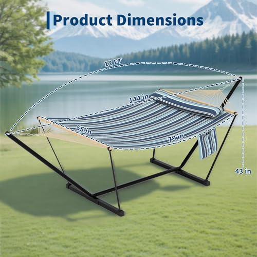 Double Hammock with Stand - Heavy Duty Portable 2 Person Design with Adjustable Steel Stand, Max 450LBS, Ideal for Outdoor Patio, Garden, Beach & Backyard - color: L-blue