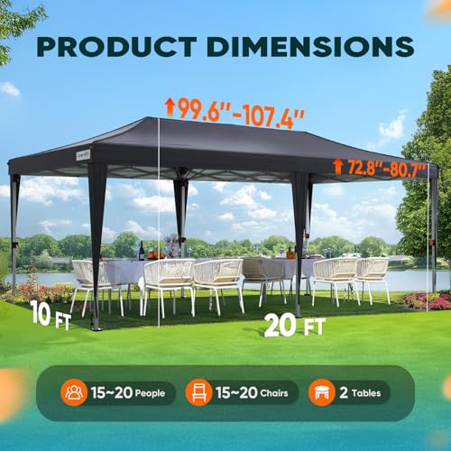 Quictent 10x20 Pop up Canopy with Sidewalls Easy up Canopy Tent Instant Shelter with Windows for Outdoor Events Parties Weddings Commercials Vendors - color: Black, size: 10x20 With Sidewall