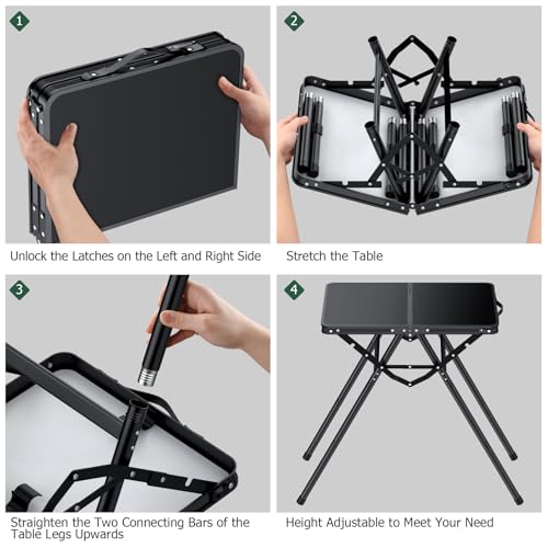 JiGiU Folding Table with Metal Mesh Desktop, Grill Table Camping Table with Carry Handle Adjustable Height (9.7", 28", 18.8"), 180lbs Weight Capacity Outdoor Table for Camp, Cooking, BBQ, RV, Picnic