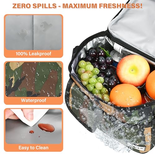 Tirrinia Insulated Lunch Bag for Women Men, Leakproof Lunch Box Containers for Adult, Work, School, Soft Lunchbox for Kids,Boys, Adult Cooler Bag for Picnic Hiking Beach,Camo - color: Camo, size: Medium -8L