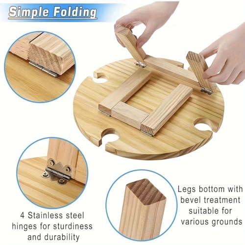 Portable Wooden Picnic Table with Wine Glass Holder - Foldable 2-in-1 Outdoor Snack Tray for Cheese & Fruit, Collapsible Camping Table with Integrated Glass Rack - color: A