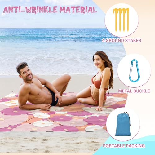 Beach Blanket 78''×81'' - Waterproof Sandproof Sand Free Oversized Mat for 1-5 Adults, Lightweight Durable Compact for Beach Travel Camping Hiking Picnic - color: Flower, size: 78"x81"