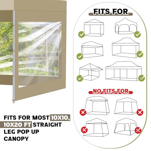 SmoothNovelty 3 Pcs Clear Canopy Sidewalls with Black Storage Bag Window Sidewall for 10 x 10 Inch Tent Waterproof Shade Wall, Sunwalls Only, Canopy Tent Not Included, No Zipper(Khaki) - color: Khaki