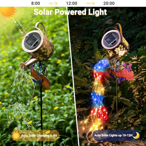 Solar Watering Can Light, Solar Lights Outdoor Decor, Garden Decor Lights for Yard, IP65 Waterproof Hanging Lantern Lights, Gifts for Women Mom, for Yard Patio Lawn Pathway Landscape (Multicolour) - color: multicolour-welcome