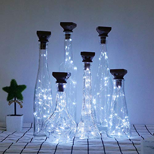 10 Pack Solar Wine Bottle Lights 20 LEDs Waterproof Fairy Cork String Silver Wire Craft Lights for Party, Wedding, Christmas, Holiday, Garden, Patio or Table Decor - color: Cool White, size: Square