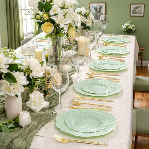 DaYammi 60 PCS Green Plastic Plates,Reef Plate Disposable & Reusable-Heavy Duty Plastic Plates for Party Including 30 Dinner Plate, 30 Dessert Plate,Green Disposable plates for Dinner Parties - color: Green