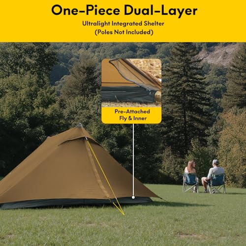 LANSHAN Ultralight Tent 3-Season Backpacking Tent for 1-Person or 2-Person Camping, Trekking, Kayaking, Climbing, Hiking - color: Pro 2-person, khaki