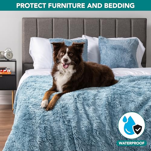 PetAmi Waterproof Dog Blanket for Couch, Bed & Furniture,Reversible Sherpa & Faux Fur Pet Blanket, Leakproof Blanket for Dog Cat, Washable Couch Protector, Soft Calming Pet Throw (40x60, Light Blue) - color: Dusty Blue, size: Large (40x60)