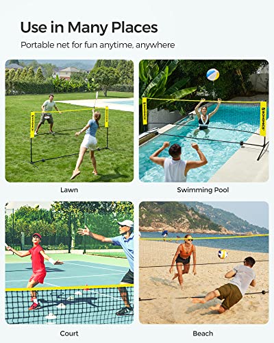 SONGMICS Badminton Net, Height Adjustable Volleyball Net, Pickleball Net for Junior Tennis, Kids, Indoor Outdoor Court, Foldable Nylon Net with Poles 10ft/13ft/16.5ft Wide - color: Yellow, size: 10FT