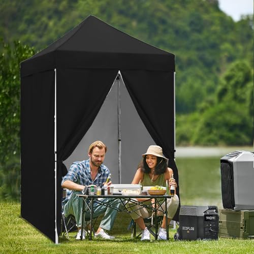5x5 Pop Up Canopy Tent with Four Sidewalls, Instant Portable Beach Canopy, Outdoor Tent with Carry Bag for Camping, Sports, Tailgating, Events, Black - color: Black, size: With Four Walls
