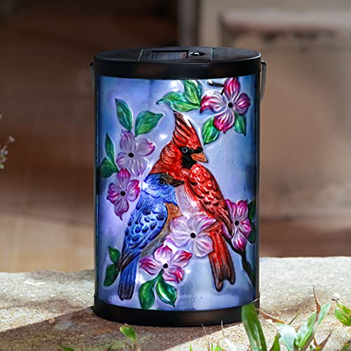 Hanging Solar Lantern Outdoor Bluebird Waterproof LED Cardinal Light Decorative Tabletop Lamp for Patio Garden Yard Decor - style: Cardinal-Bluebird