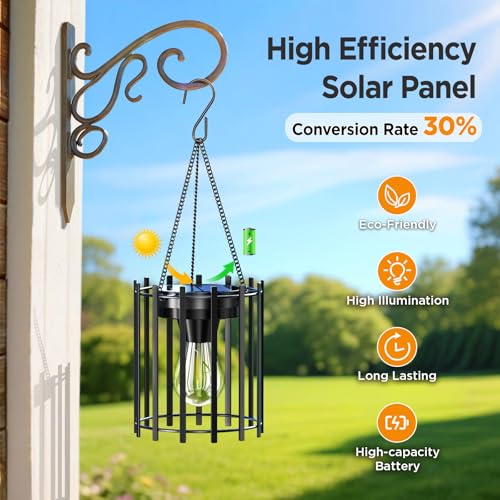 KOOPER Solar Lanterns Outdoor Waterproof, Upgraded Bright Hanging Solar Lights Outdoor Lanterns Decorative, Auto ON/Off Metal Hanging Lantern Lights for Proch Yard Patio Garden Decor 2 Pack - size: 2 PACK
