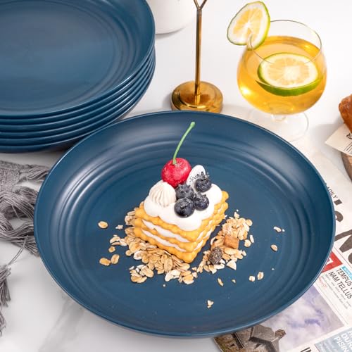 Supernal Dark Blue Wheat Straw Plates - 16pcs Dinner Set, Reusable, Unbreakable, Dishwasher & Microwave Safe for Camping, Picnic - color: Dark Blue