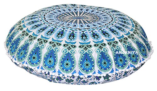 32" Peacock Mandala Bohemian Yoga Meditation Floor Pillow Cover Comfortable Home Car Bed Sofa Cushion Couch Seating Large Zipped Throw (32 inches, Turquoise) - color: Turquoise