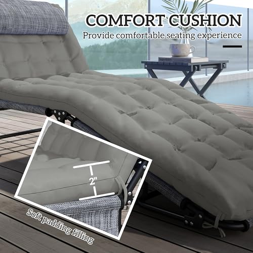 Outsunny Folding Chaise Lounge with 4-Level Reclining Back, Outdoor Tanning Chair with Cushion, Outdoor Lounge Chair with Breathable Mesh Fabric, Side Pocket, Headrest, Gray - color: Grey