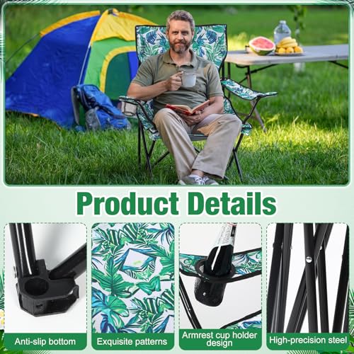 4 Pcs Folding Camping Chairs with Tropical Pattern Portable Outdoor Chairs with Armrests & Carry Bags, Travel Lightweight Installation-free Chair for Camping, Picnic & Beach (Tropical Green) - style: Tropical Green