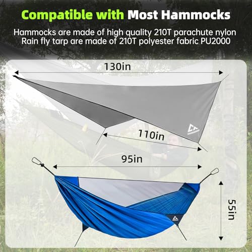 Camping Hammock Mosquito Net with Rain Fly - Rain Fly Tarp & Hammock Bug Net, Portable Parachute Nylon Hammock for Outdoor, Hiking, Backpacking, Backyard, Beach, Travel (Hold Up to 500lbs) - color: Blue