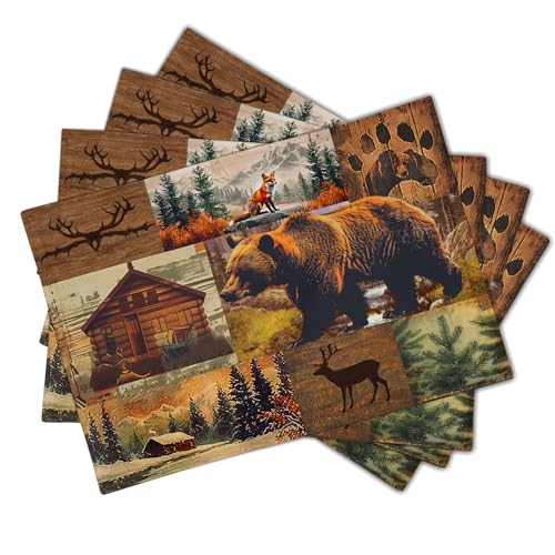 Rustic Lodge Placemats Set of 4，12x18 Inch Bear Deer Fox Cabin Country Brown Black Table Mats Heat Resistant Non-Slip Place Mat Kitchen Dining Room Party Decor Indoor Outdoor - color: Retro Cabin