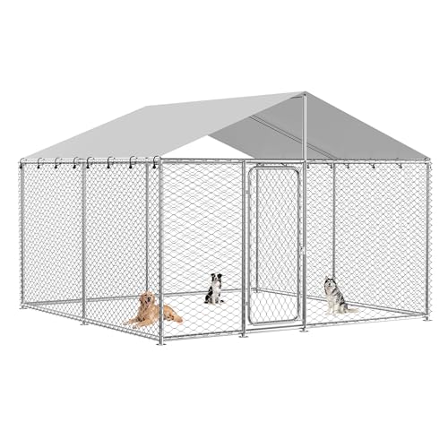 10x10 FT Extra Large & Heavy Duty Dog Kennel Run - Outdoor Metal Enclosure with Lockable Door and Waterproof Cover for Big Dogs - size: 124x124in