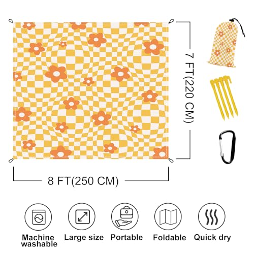 Beach Blanket Waterproof Sandproof Extra Large 8 Ft X 7 Ft for 4 Adults Oversized Sand Free Beach Mat with 4 Corner Pockets and Stakes Portable for Beach Picnic Travel Camping (Orange) - color: Orange, size: 8 X 7 FT(1-4 Person)