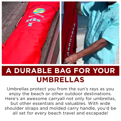 BEACHBUB Beach Umbrella Bag - Waterproof & Foldable Beach Bag for Umbrellas with Wide Padded Shoulder Strap & Molded Carry Handle - color: Bold Breaker Red
