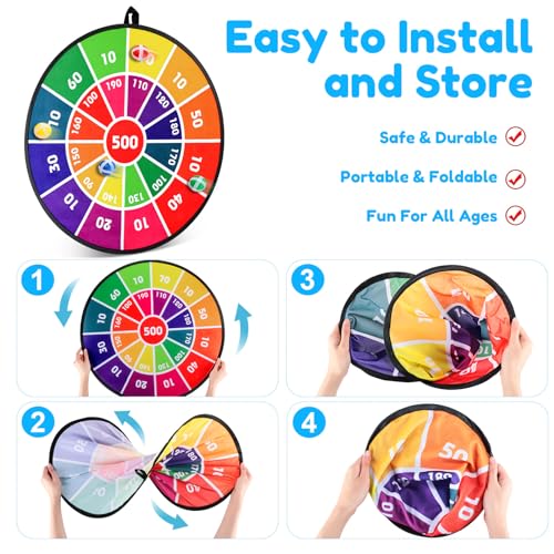 Hungdao 3 Sets Carnival Games Combo Set, Dart Board with Balls Plastic Cones Ring Bean Bags Toss Game for Boys Girls Adults Family Birthday Yard Indoor Outdoor - style: Fun Style