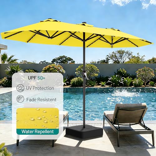 AreShark 13 FT Patio Umbrella with Solar Lights, Double-Sided Outdoor Table Umbrellas with Crank, Large Rectangular Market Umbrella for Porch, Lawn, Pool, Backyard, Yellow - color: Yellow, size: 6.5x13 Ft