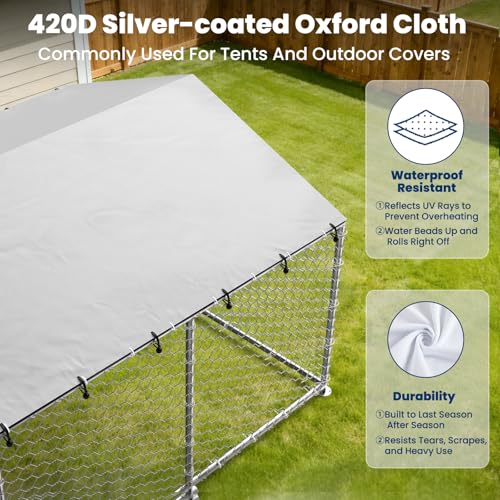 20x10 FT Extra Large & Heavy Duty Dog Kennel Run - Outdoor Metal Enclosure with Lockable Door and Waterproof Cover for Big Dogs - size: 240x120in