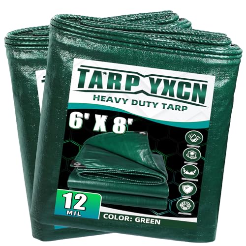 Green Heavy Duty Tarp 6x8 Feet -2Pack, 12 Mil Thick Waterproof Poly Tarps Cover UV Resistant, Rip & Tear Proof with Metal Grommets Every 20 Inche - color: Green, size: 6x8 Ft-2pack