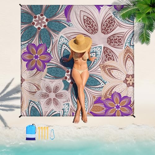 Beach Blanket 78''×110'' Suits 1-7 Adults Waterproof Sandproof Oversized Lightweight Sand Free Beach Blanket Large Picnic Mat for Travel Camping Picnic Hiking - color: Boho Floral, size: 78''x110''