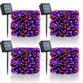 YEGUO Orange and Purple Halloween Lights Outdoor Waterproof, 4 Packs Each 33ft 100 LED Solar Fairy Light,8 Modes Black Wire String Lights - color: Orange and Purple
