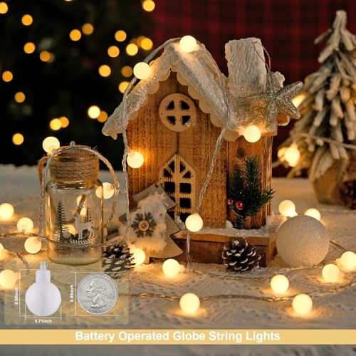 JMEXSUSS Globe Battery Operated Christmas Lights Indoor, 100 LED Battery Powered String Lights Outdoor Waterproof, 33ft Christmas String Light with Remote Timer for Bedroom Camping Decor, Warm White - color: Warm White, size: 100 LED Battery