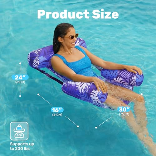 SLOOSH Inflatable Pool Floats Adult,2 Packs Floating Lounge Chairs,Blow up Pool Noodles for Adult Heavy Duty,Floating Chair for Party Summer Water Beach Lake Fun - style: Tropical Leaves-Purple,Pink