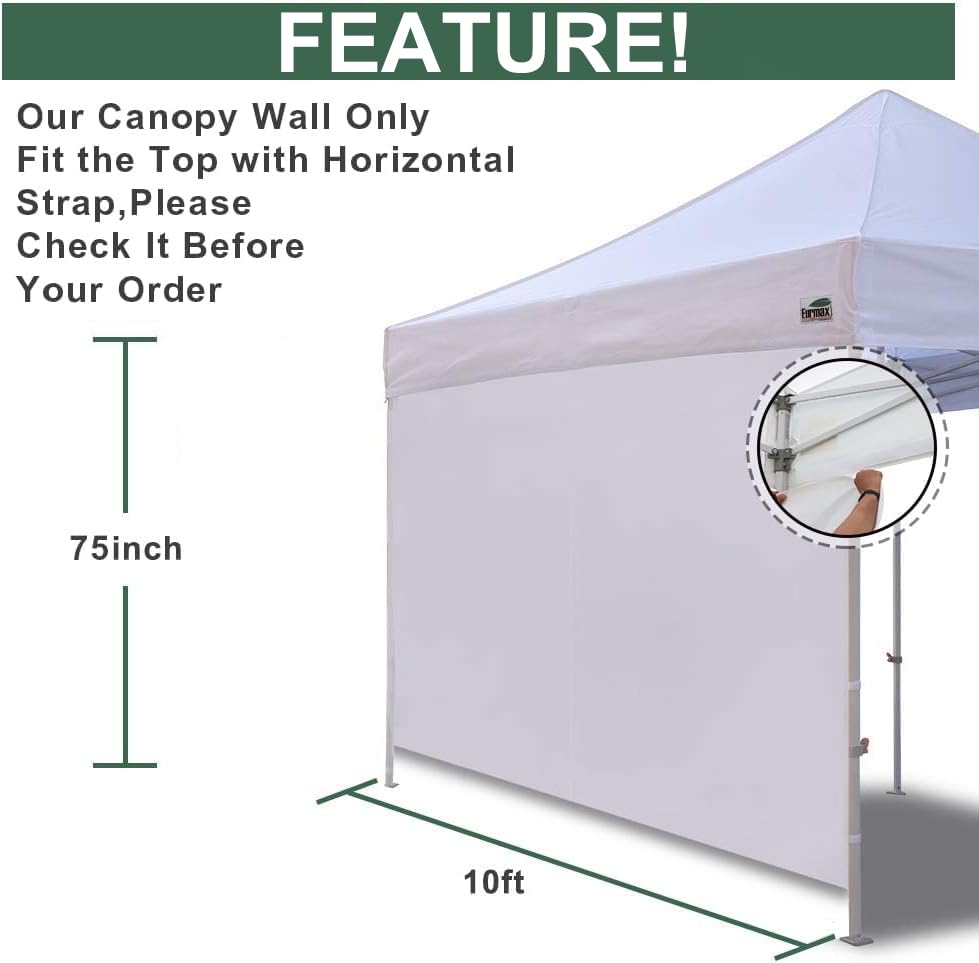 Eurmax USA 10x6.25 Pop Up Canopy SunWall-UV Protection for Tents,Blocks Sunlight&Wind,Water Resistant Side Wall Only,Easy Hook & Loop Installation,Fit for 10FT Straight Leg Shelters&Gazebo,White - color: White, size: 10x6.25