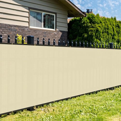 SunnyRoyal 6' x 2' Beige Privacy Fence Screen Heavy Duty Windscreen Mesh Fencing Shade Fabric with Brass Grommets for Outdoor Fence Garden Patio Swimming Pool - color: Beige, size: 6' x 2'