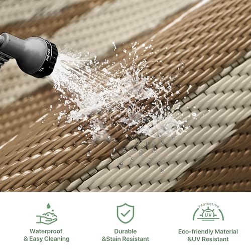 GENIMO Outdoor Rug 5'x8' Waterproof for Patio Decor, Reversible Outdoor Plastic Straw Rug Carpet, Camping Mats for Outdoor, RV, Backyard, Deck, Balcony, Picnic, Brown & Beige - color: Brown & Beige | Natural, size: 5' x 8' (Rectangular)