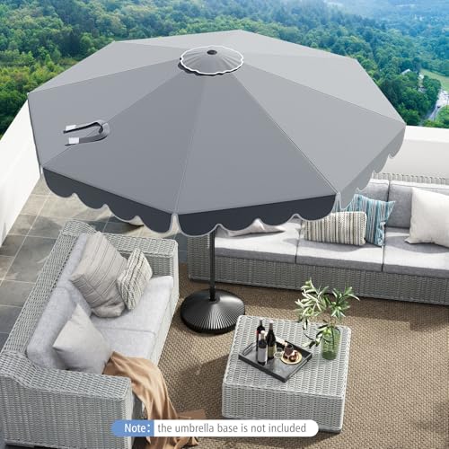 Tangkula 10 FT Patio Umbrella, 2-Tiers Scalloped Outdoor Table Market Umbrella with Tilt Adjustment, Crank, 8 Sturdy Ribs for Pool, Deck, Backyard (Gray) - color: Gray, size: 10Ft
