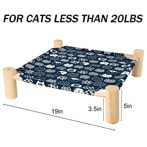 Patas Lague Pet Bed, Small, Elevated Cooling Hammock Bed, Wood, 19x19x5 inches, 20 lbs, Blue Cat, Indoor/Outdoor, Square, for Cats and Dogs - color: Blue Cat