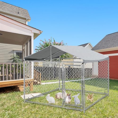 Outdoor Dog Kennel for Large Dogs 6.5x6.5x5.5FT Heavy Duty Welded Wire Steel Dog Playpen Fence Pet Pen with UV-Resistant Waterproof Roof Cover for Outside Steel Fence with Secure Lock