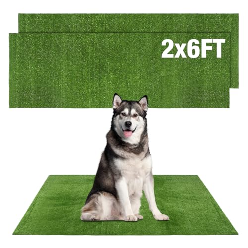 GLOBREEN Fake Grass Pee Pads for Dogs Potty Training, 2 PCS Replacement 2FT X 6FT Artificial Turf Outdoor Rugs for Pets Patio Balcony, with Drainage Hole - size: 2FTX6FT-2pack