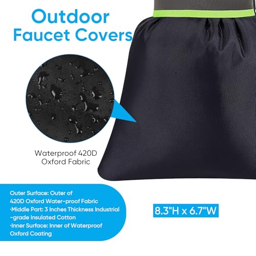 Outdoor Faucet Covers for Winter - 4 Pack Pro 6.7" W x 8.3" H Outdoor Water Faucet Cover Socks for Winter Freeze Protection Pipe Insulation Reusable Waterproof Insulated Spigot backflow Cover,Black
