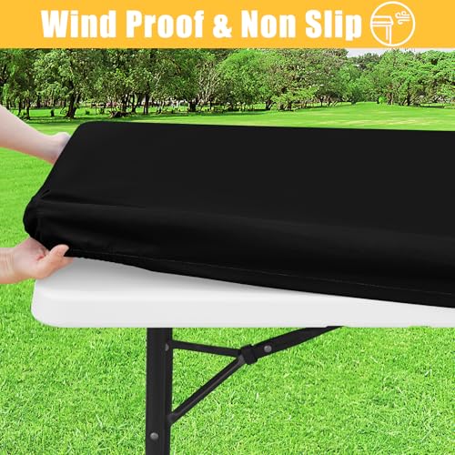 Rectangle Table Cloth, Waterproof Elastic Fitted Tablecloth for 6 Foot Folding Tables, Washable Polyester Tablecloths for Picnic, Camping, Outdoor (Black, 30"x72") - color: Black, size: 72" x 30" (Rectangular)