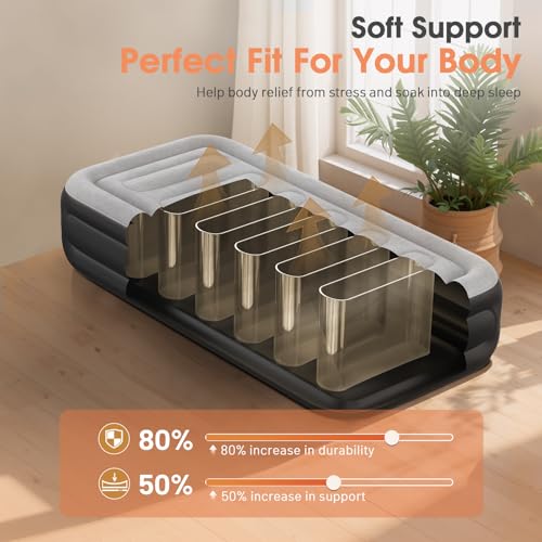 VOSSER Twin Air Mattress with Built in Pump,18''Inflatable Mattress 2 Mins Self-Inflation/Deflation,XL-Long Blow up Mattress Thicker,Flocked Top Air Bed with Storage Bag for Home, Camping & Guests - color: Grey, size: Twinxl 18''(comfort Height)