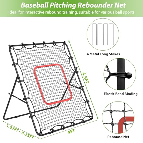 LIANTRAL Baseball Rebounder Net, Adjustable Bounce Back Trainer for Soccer, Volleyball, Softball & Lacrosse, Portable Folding Rebounder for Passing & Shooting Practice, Volleyball Rebound Net - color: Black, size: 4FTx4.5FT