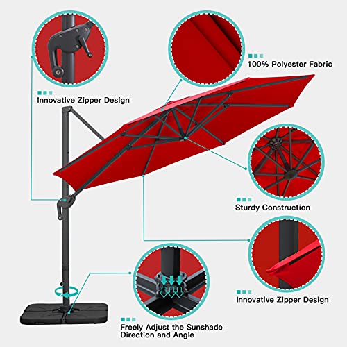 Sunnyglade 11Ft Cantilever Patio Umbrella Deluxe Offset Umbrella 360°Rotation & Integrated Tilting System Heavy Duty Patio Hanging Umbrella for Market Garden Deck Pool Backyard Patio (Red, 11 ft) - color: Red, size: 11 ft
